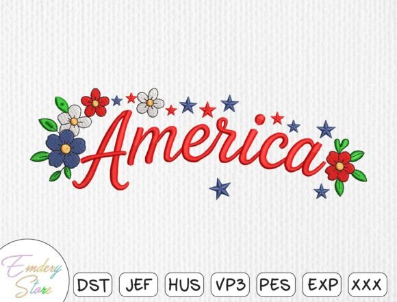 America Floral Embroidery Design