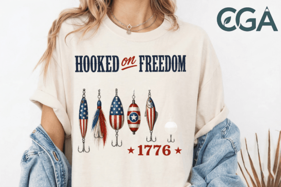 Celebrate American Pride and Angling Passion with the Hooked on Freedom Patriotic Fishing PNG