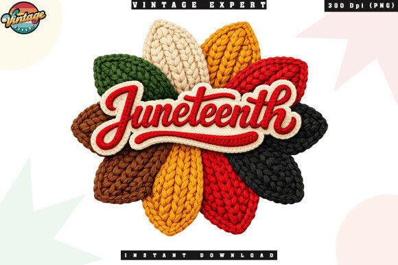 Juneteenth Flower Crochet Yarn Faux PNG