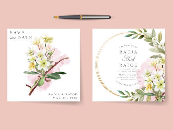 Plumeria Watercolor Wedding Invitations