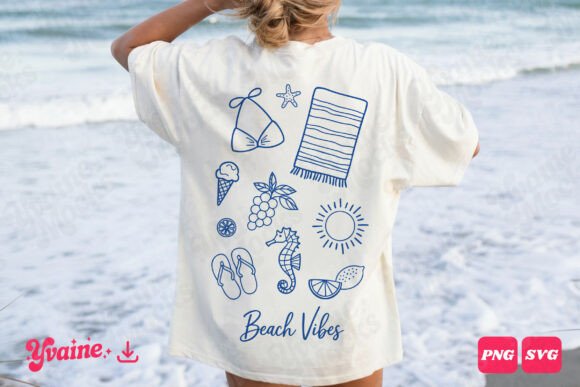 Retro Beach Vibes Doodle Clipart SVG PNG