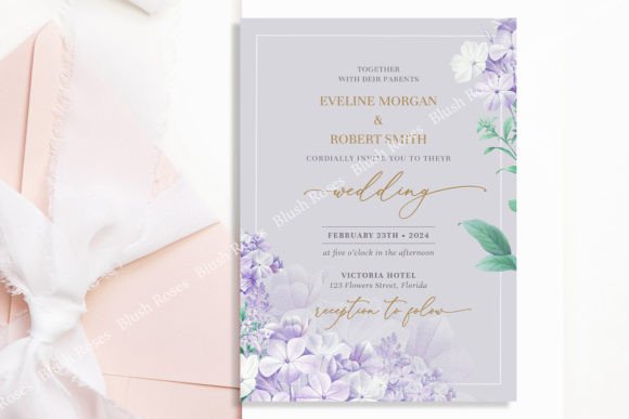 The Art of Elegance: Mastering the Dusty Purple Spring Flowers Gold Font Wedding Invitation