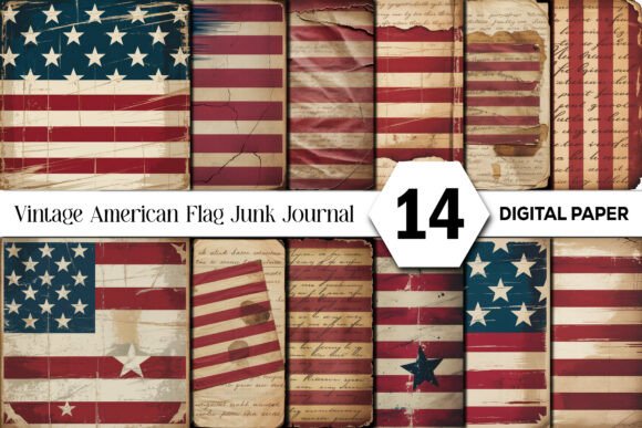 Vintage American Flag Junk Journal Pages