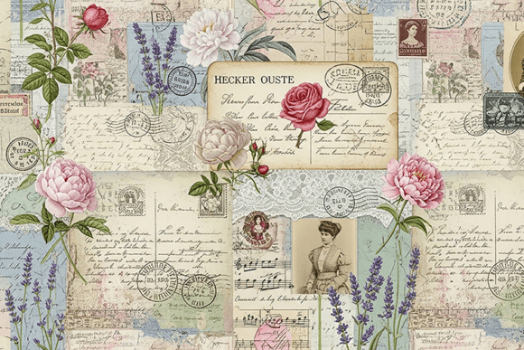 Vintage Postcard Floral Junk Journal Art